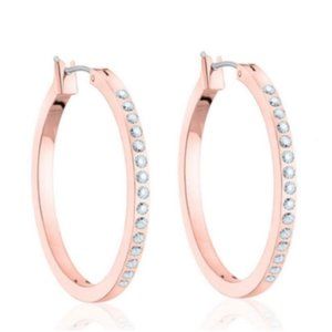 Minicci Hoop Earrings Rose Gold tone with rhinestones 1.5inch Diameter NEW